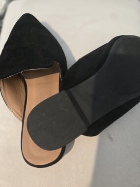 Pointed Black Suede Slip-On Mules with Cushioned Insole
